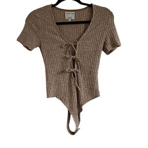 Privacy Please Lace up Bodysuit Tan color Top size S